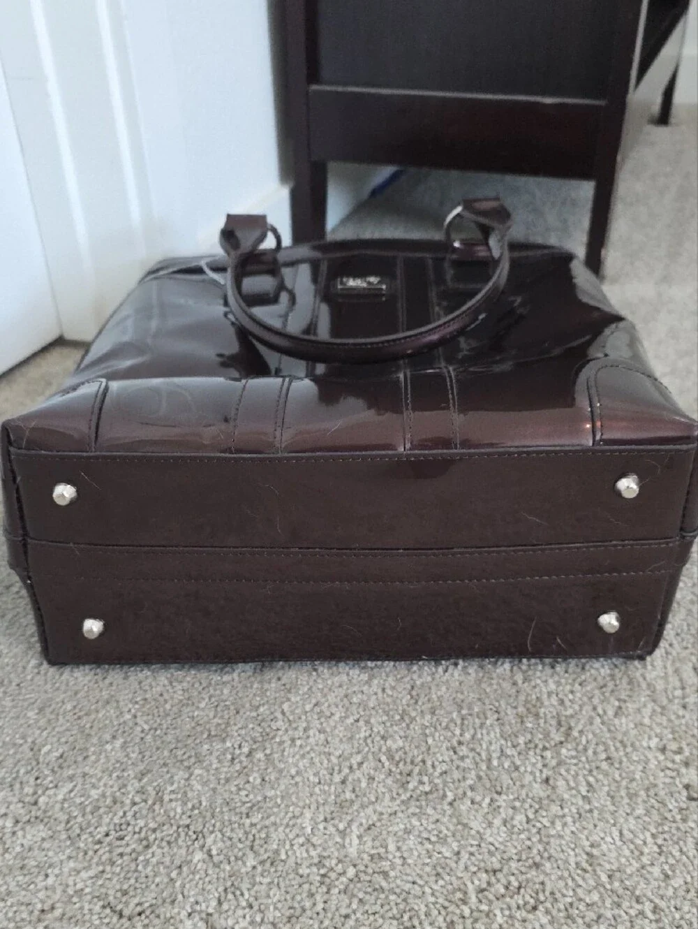 Beijo Patent Laptop Tote in Burgundy